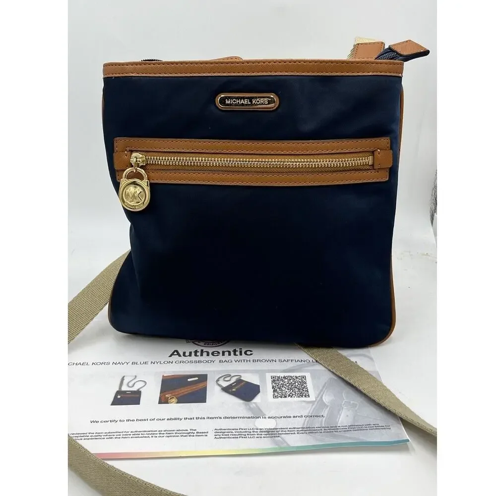 Michael Kors Authenticated Kempton Navy‎ Nylon Leather Crossbody Shoulder Bag